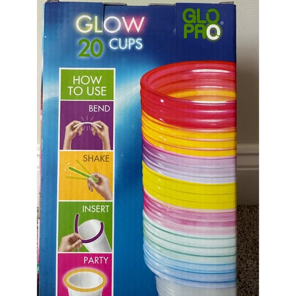 Glo Pro Party Glow Cups New Includes 20 cups (7 colors) NIB - Picture 1 of 9
